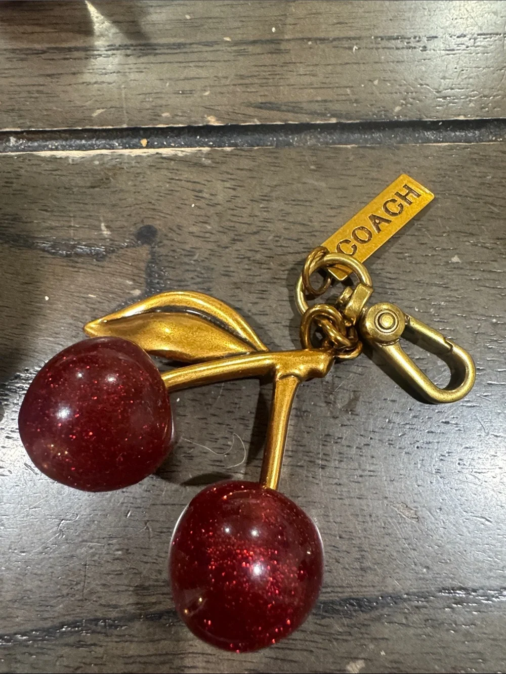 Gold-Tone Cherry Key Fob with Red Resin Cherries